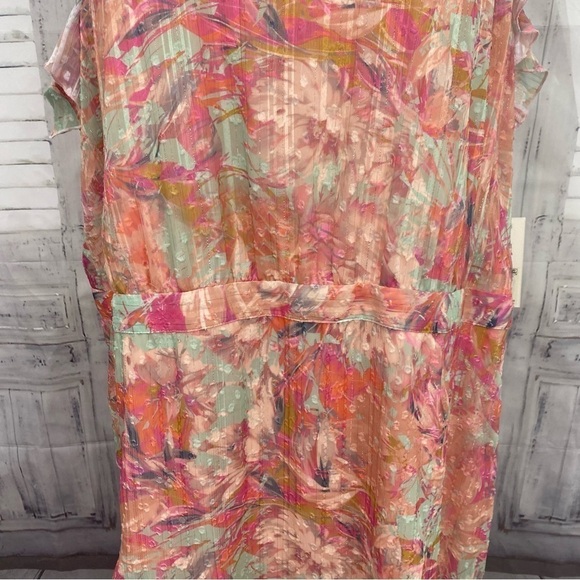 Alex Marie Plus Sz 24W Pink Teal Floral Halter Sleeveless Asymmetric Hem Easter - Picture 4 of 16